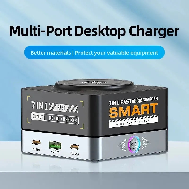 200W 7-in-1 Smart Charger PD Fast Charging USB Type C Power Station for iPhone 16 15 pro Max Multi-Device Charging Station