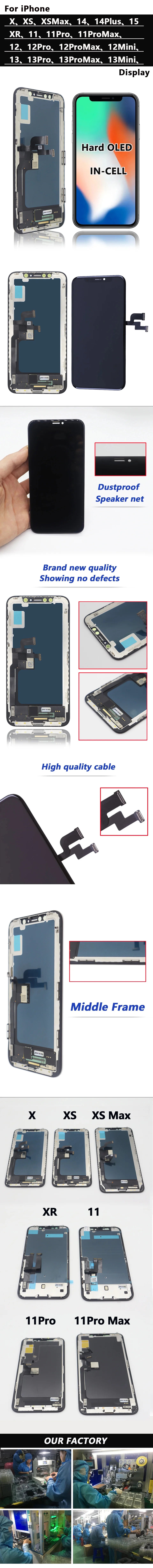AAA+++ OLED For iPhone X XR Max XS LCD Incell For iphone 11 12 13 Pro Max 13 Mini 14 Plus OLED Display Screen Digitizer Assembly