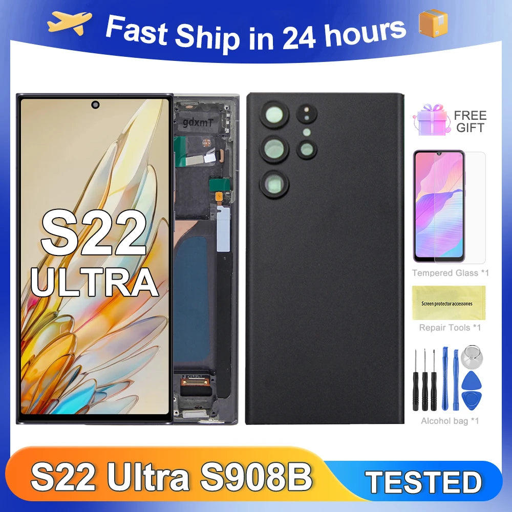 For Samsung S22 Ultra Tested For S22Ultra S908 S908B S908U S908W S908E LCD Display Touch Screen Digitizer Assembly Replacement