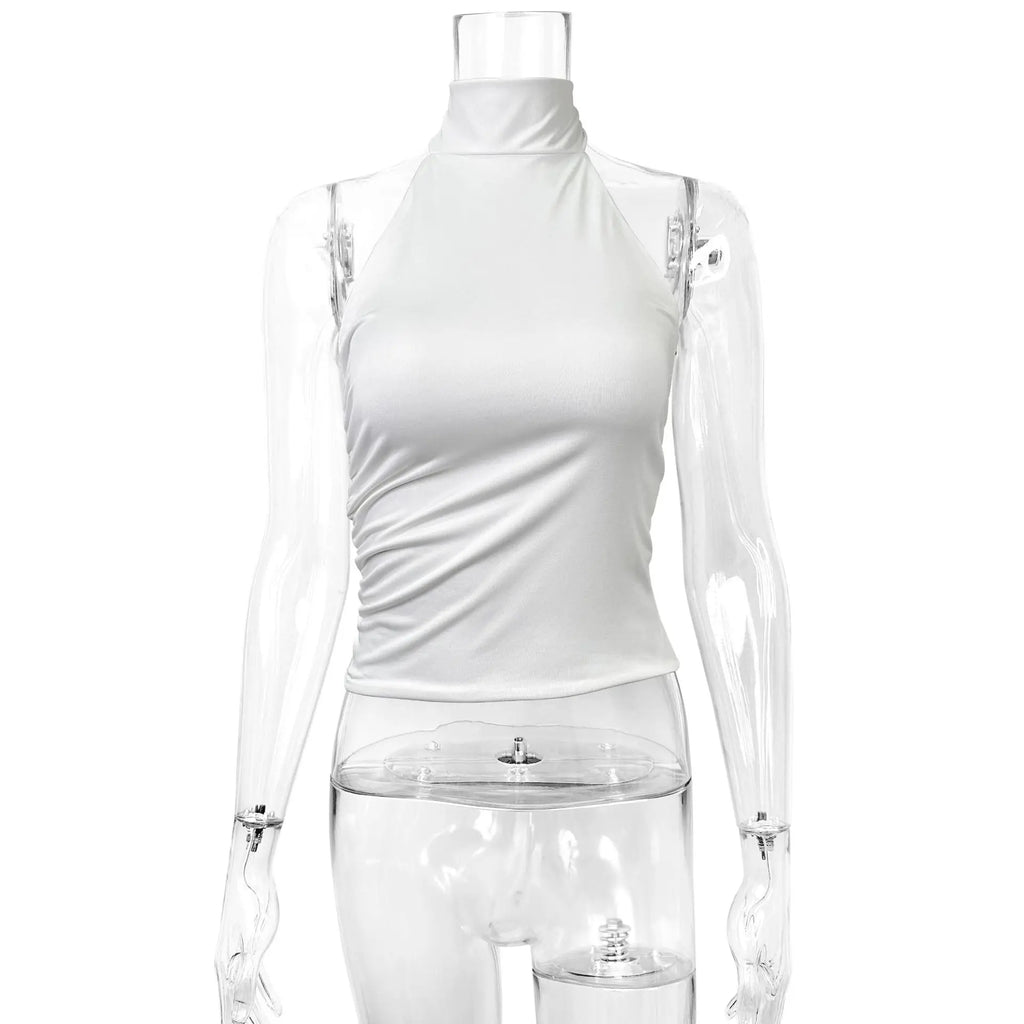 Fairyshely 2026 Sexy Summer Solid Sleeveless Off Shoulder Crop Top Women Tied Bodycon Tops Lady Backless Club Party Clothes