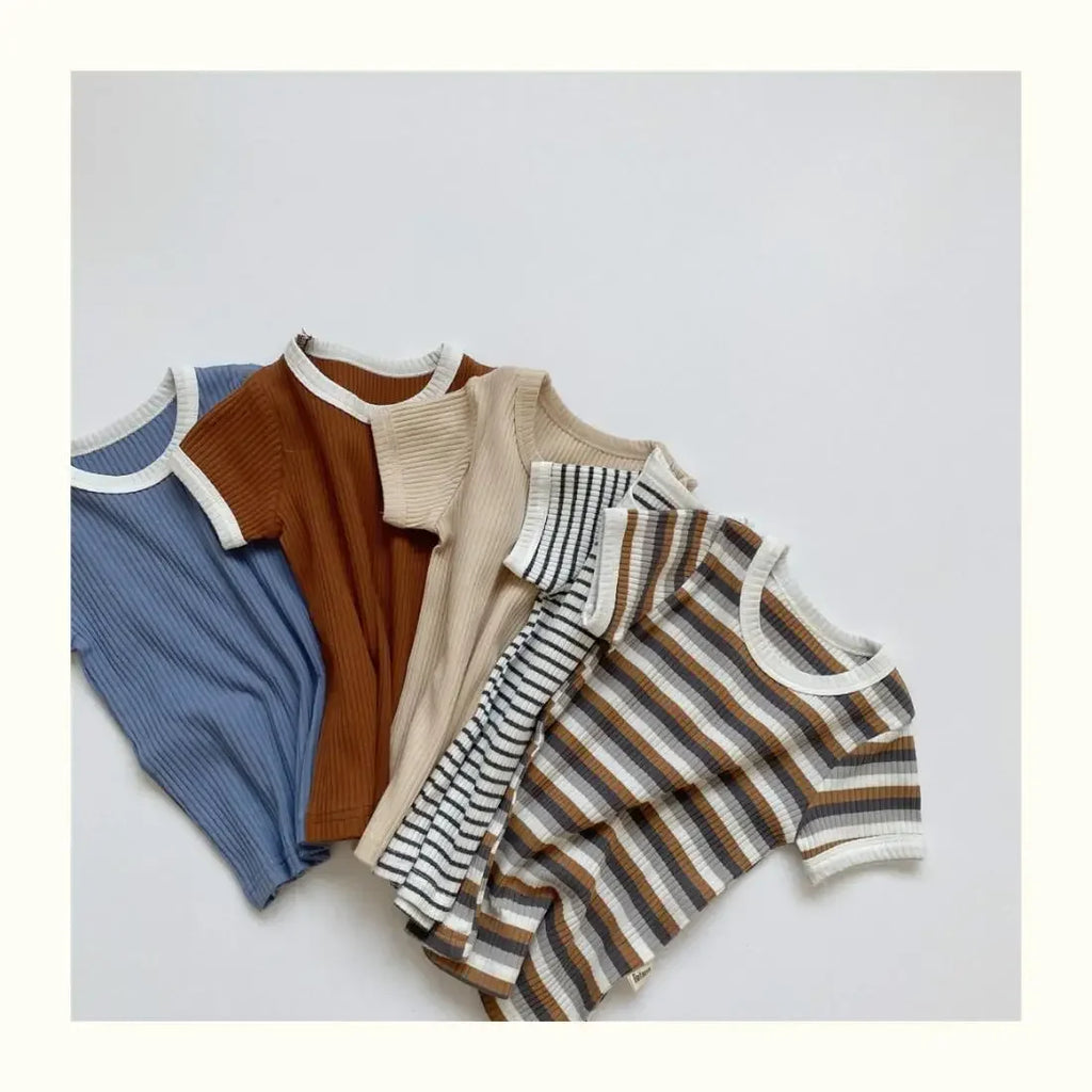 Summer 2 Pieces Toddler Infant Kid Baby Boy Clothes Sets Soft Short Sleeve T-shirt Tops Striped Shorts Summer Outifts Clothing