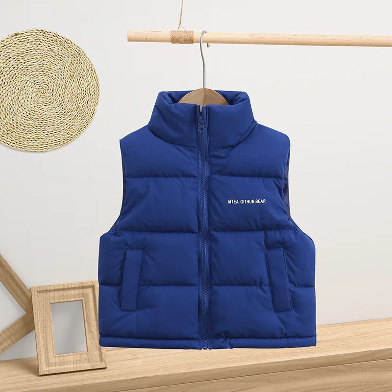 3 4 5 6 8 10 12 14 Years Girls Down Vest Solid Color Letter Print Thick Keep Warm For Teen Boys Autumn Winter Heavy Waistcoat