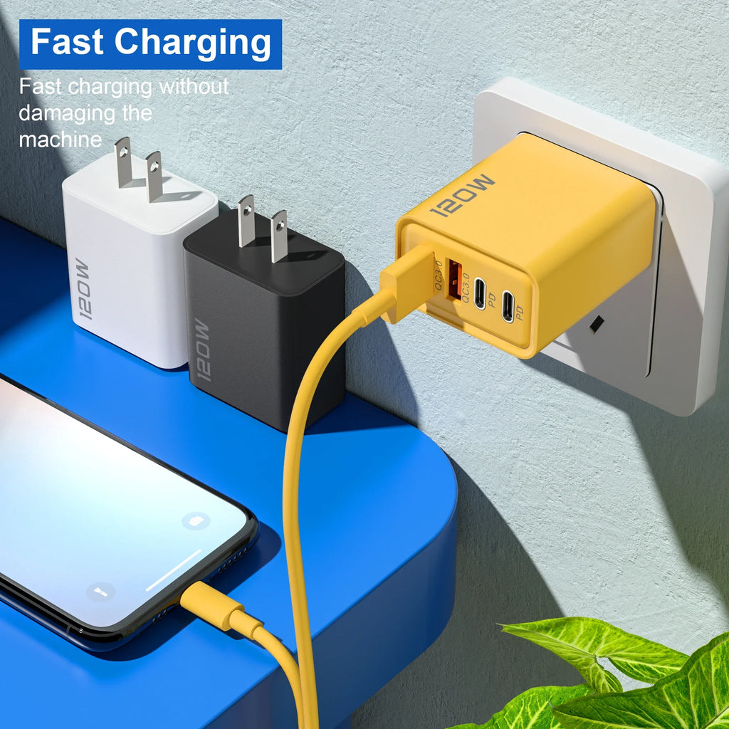 4 Ports 120W Charger USB C PD Quick Charge 3.0 Type C USB Phone Chargers Super Fast Charging Adapter For iPhone Samsung Xiaomi