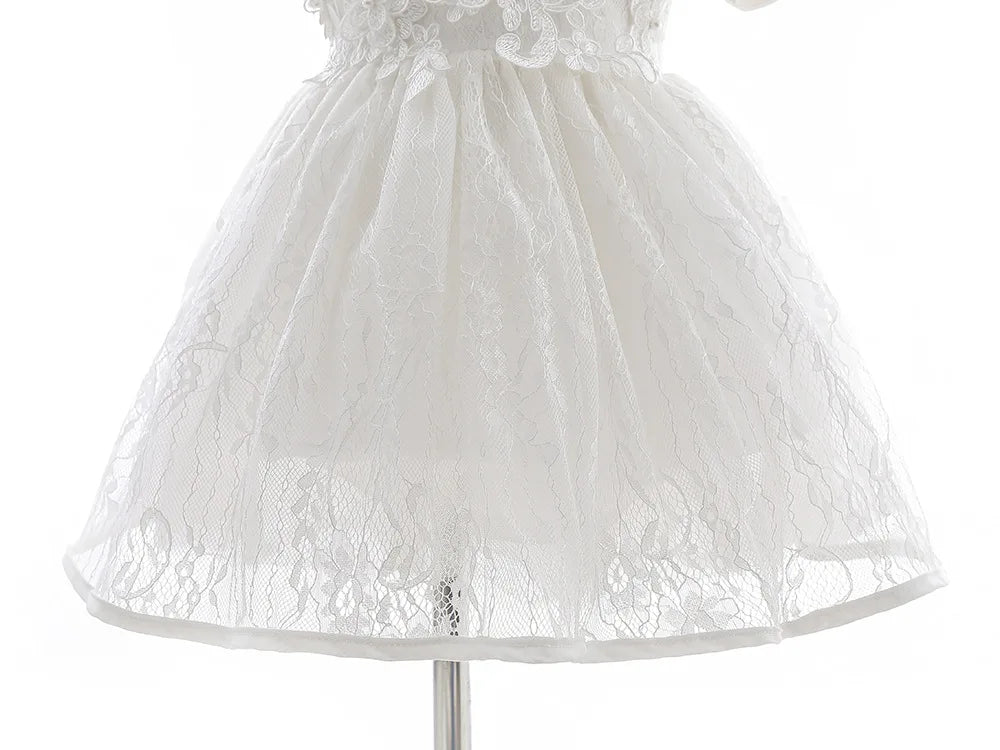 White Lace Baby Dresses + Hat For Christening 0 To 12 24 Months First Birthday Toddler Girl Clothes Infant One-piece Gown