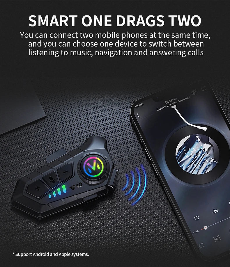 Y10 Motorcycle Bluetooth 5.3 Helmet Headset with Colorful Lights Waterproof Wireless Earphone Hands-free Headset Waterproof