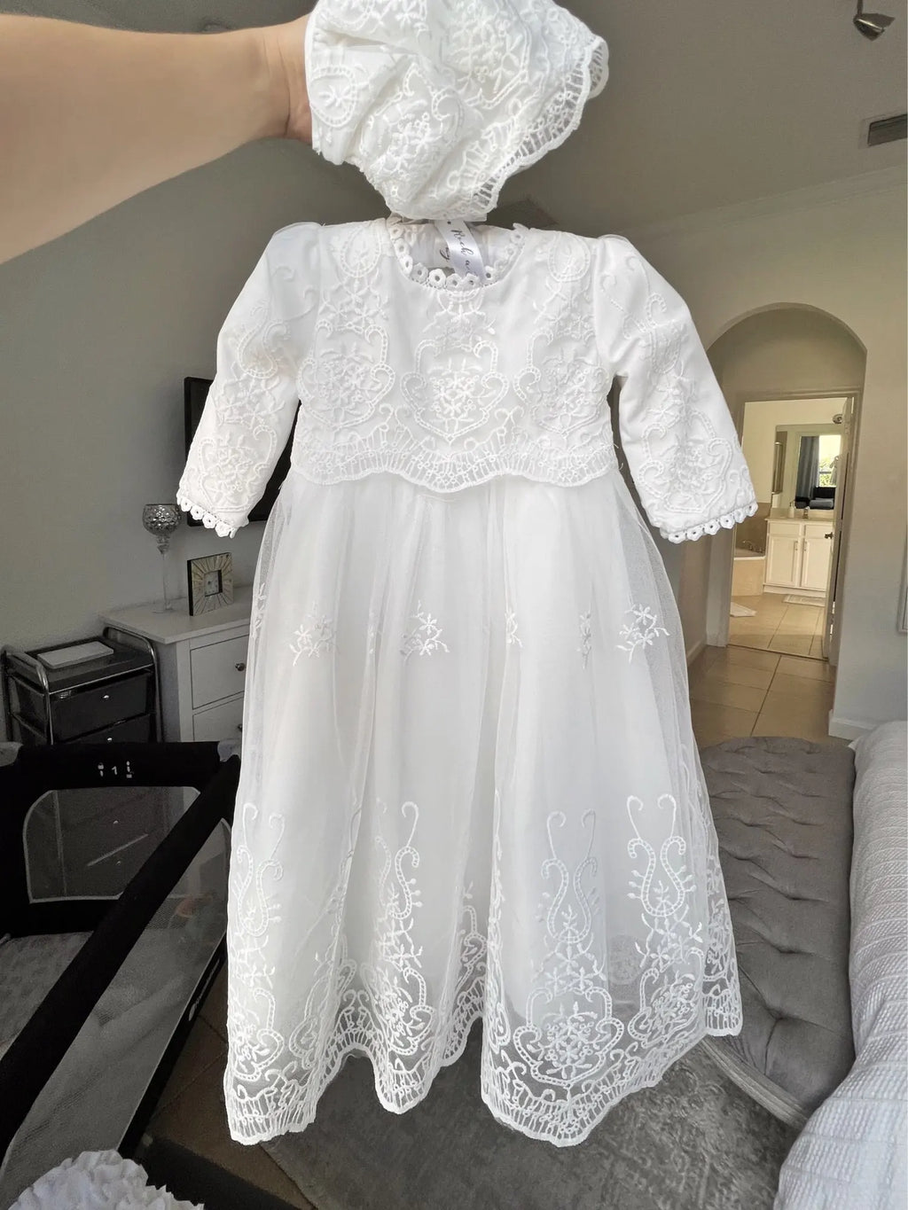 White Lace Baby Dresses + Hat For Christening 0 To 12 24 Months First Birthday Toddler Girl Clothes Infant One-piece Gown