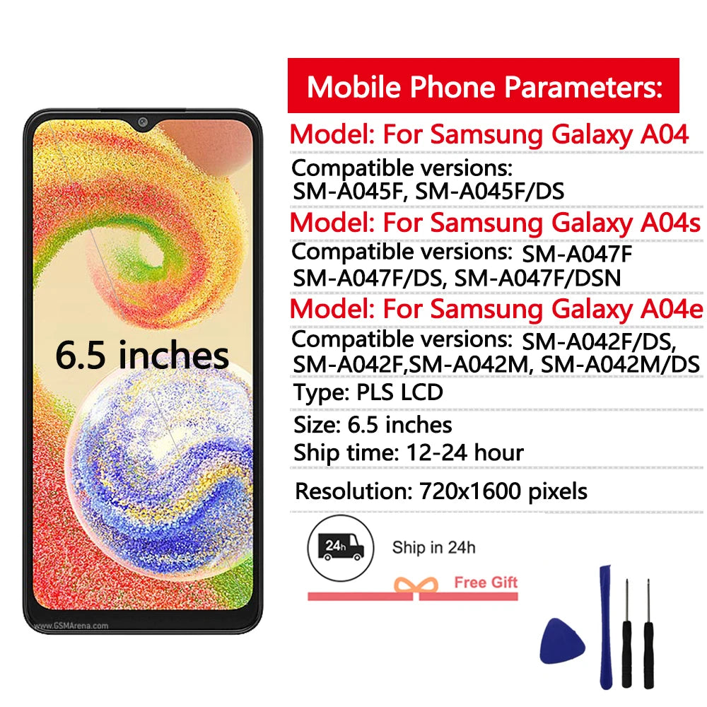6.5"Display For Samsung Galaxy A04 A04s A04e LCD Display Touch Screen Digitizer Assembly For Samsung A045F A047F A042F Display