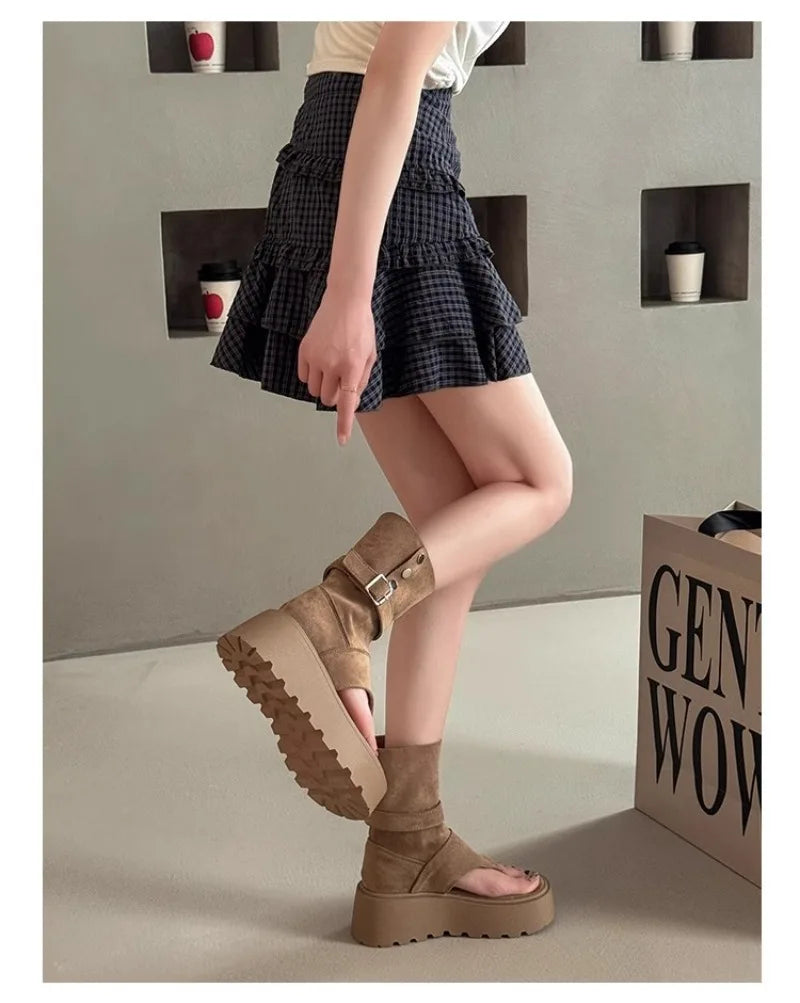 Women's Sandals Summer Fashion Bohemian Platform Sandals Hollow Out Ort Tube Pants Women Boots Retro Roman Boots Sandalias Mujer