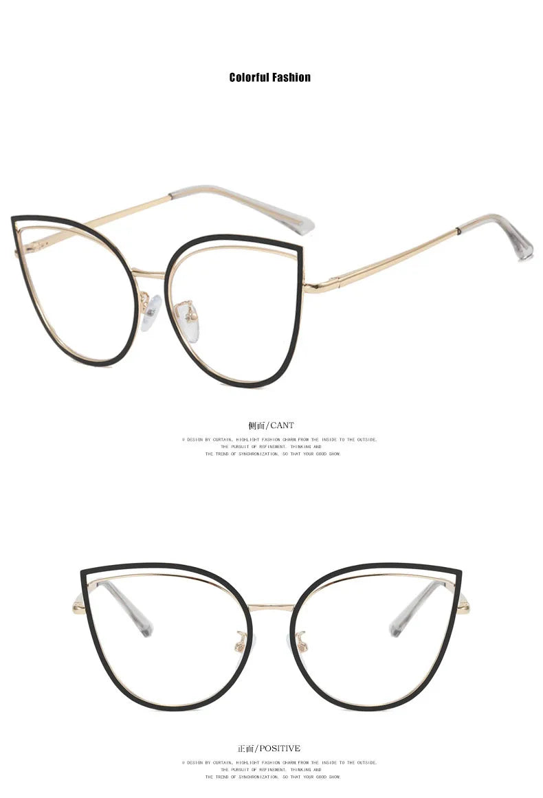 Cutout Cat Eye Metal Frame Clear Glasses Fashion Myopia Nerd Spectacles  -0.5 -1.0 -2.0 -3.0 -4.0 to -6.0