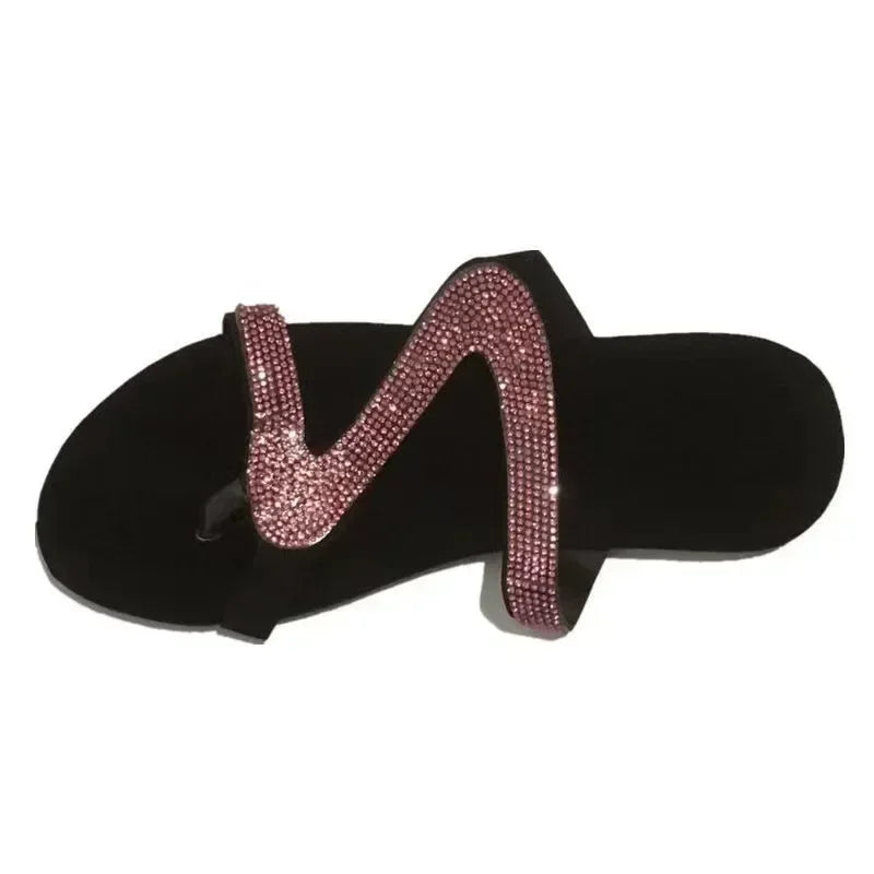Sexy Women Sandals Summer Beach Shallow Mouth Rhinestones Ladies Fashion Show Comfortable Light Shoes Sandalias Femininas