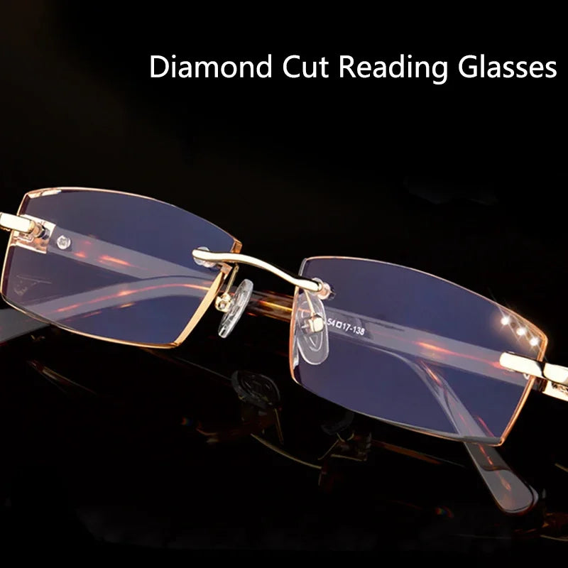 BEGREAT Luxury Designer Reading Glasses Rimless Diamond Cutting Frame Men Women Presbyopia Anti-blue Light Square Reader Glasses