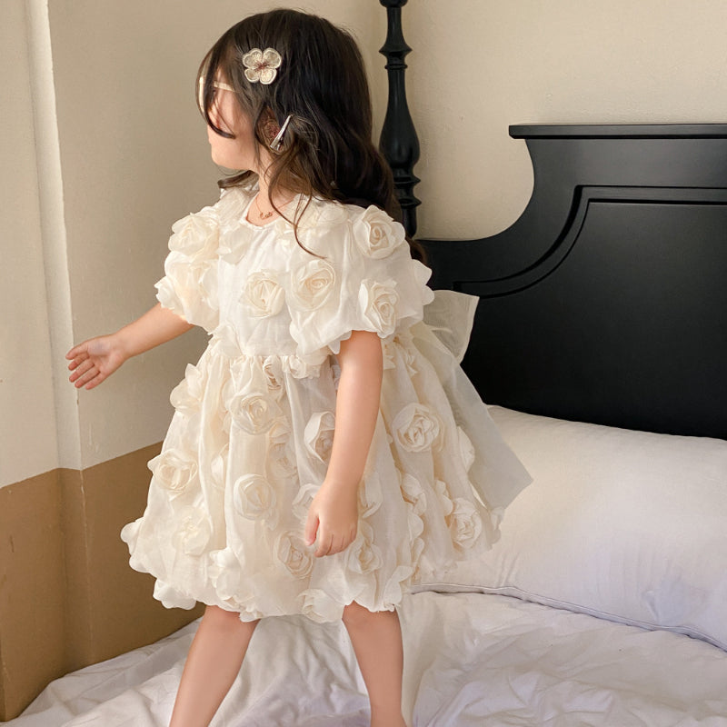 HoneyCherry Spring Summer Girls Short Sleeve Floral Princess Dresses Girl Baby Dresses Children's Birthday Dresses