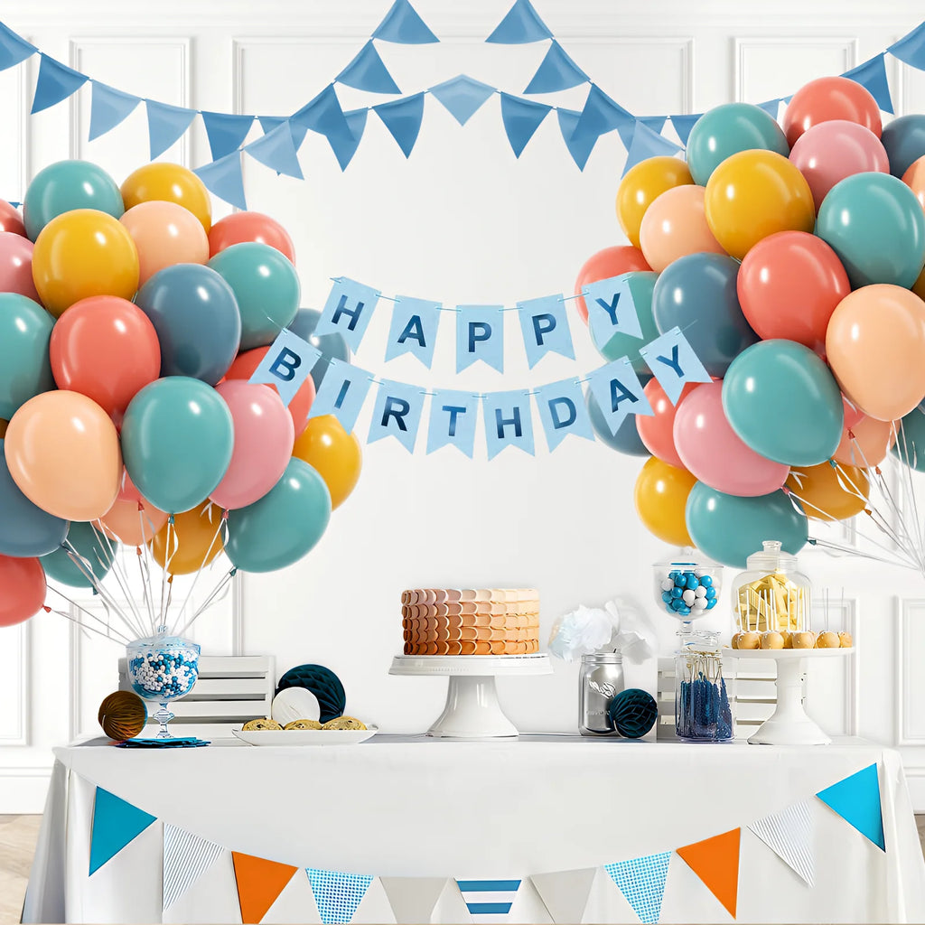 60pcs Boho Rainbow Balloons 10inch with Dusty Blue Mustard Yellow Pink Nude Balloons for Baby Shower Birthday Party Decor