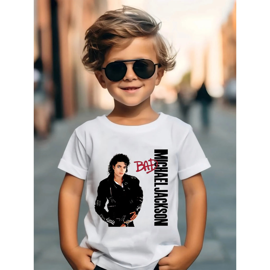 Kids Michael Jackson Rock N Roll T-Shirt Children's Fashion Crew Neck Top Summer Casual Clothes for Baby Boys/Girls