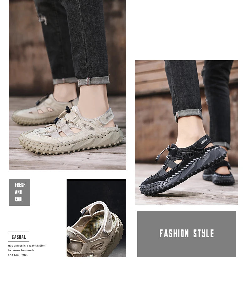 Summer Men Sandals Genuine Leather Mens Casual Shoes Outdoor Men Leather Sandals for Men Beach Shoes Roman mens Shoes