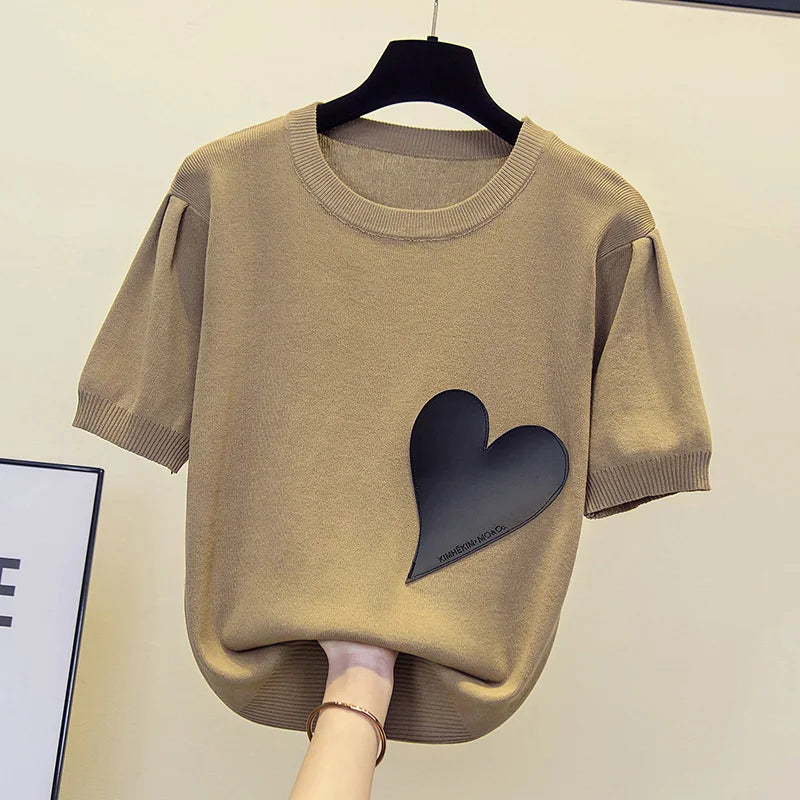 Spring Summer New Fashion Cashmere Sweater Women Knitted Short Sleeve Pullover Women Sweter Loose O-Neck Korean Version Tops
