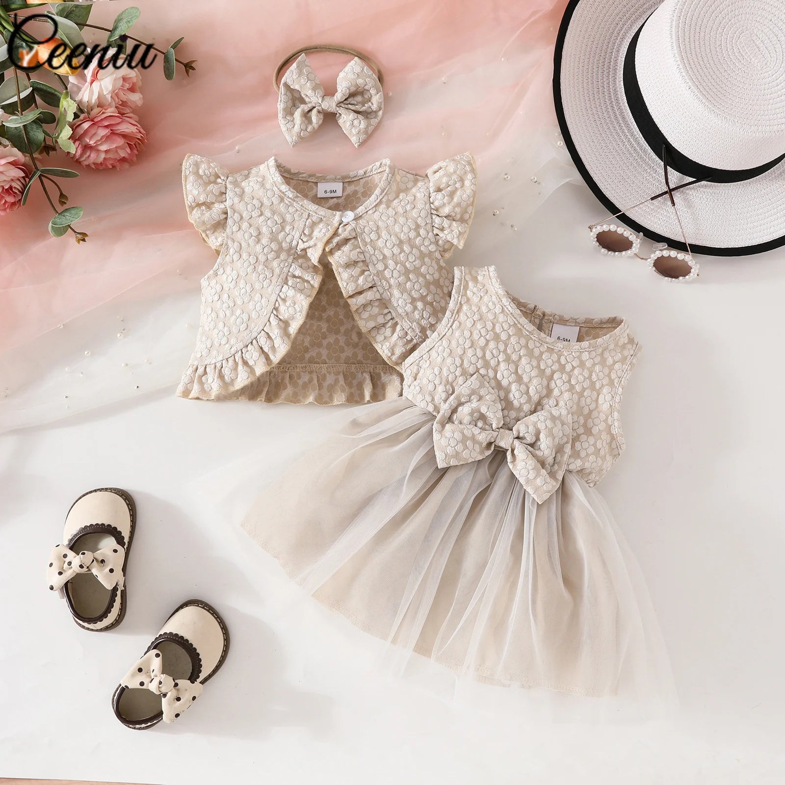 Ceeniu Baby Dresses For Birthday Long Sleeve Ruffles Bow Butterfly Party Dress For Girls 2024 Toddler Newborn Girl Clothes 2024