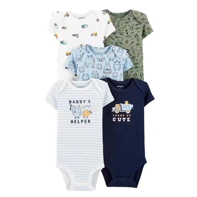 6m-24M Children's Clothing Summer New Baby Short Sleeved Romper 5pcs Cotton Jumpsuit Set Newborn Boy Clothes Bodysuit Ropa Bebe