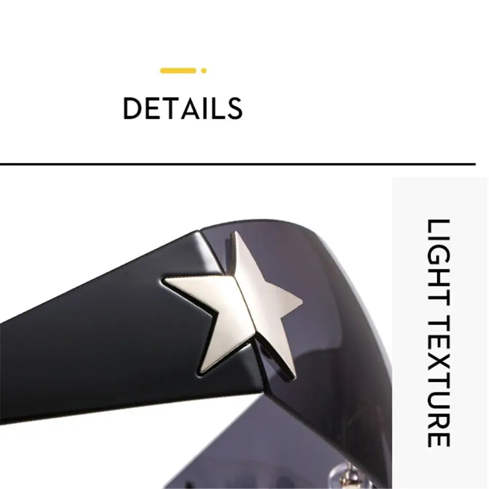 New Y2K Rimless Punk Sunglasses Goggle Women Men Luxury Brand Wrap Around Sun Glasses Five Star Eyewear Sports One Piece Shades