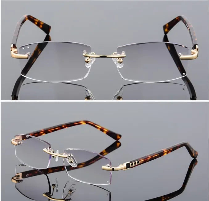 BEGREAT Luxury Designer Reading Glasses Rimless Diamond Cutting Frame Men Women Presbyopia Anti-blue Light Square Reader Glasses