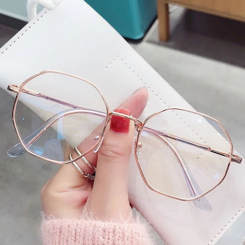 Women Polygon Frame Tansparent Glasses Trend Ultra-Light Anti-blue Light Glasses Flat Mirror Computer Eyeglasses 2024