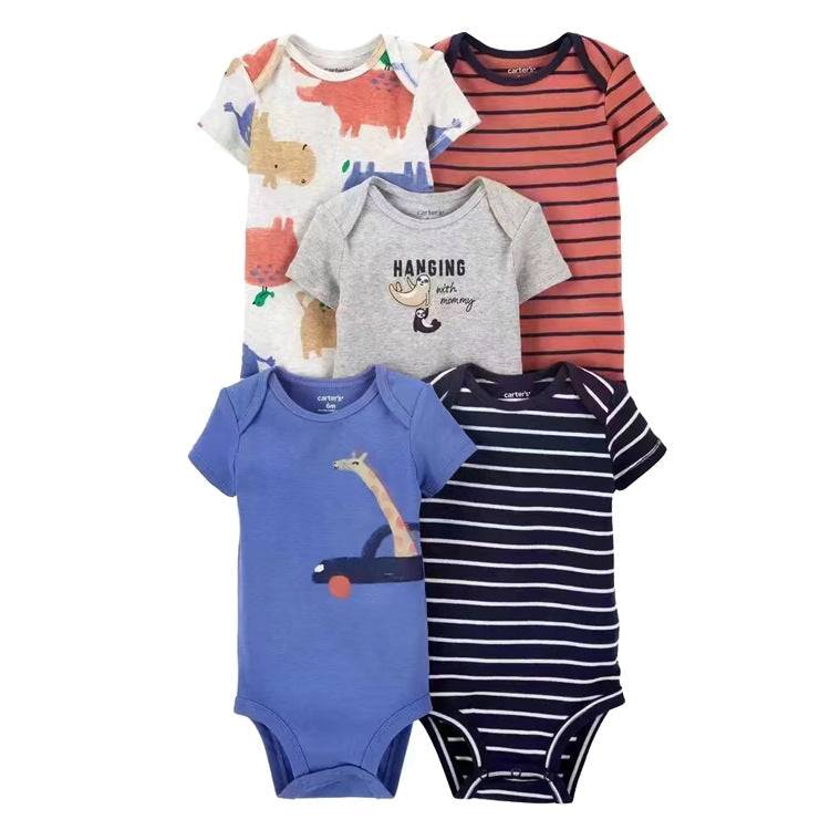6m-24M Children's Clothing Summer New Baby Short Sleeved Romper 5pcs Cotton Jumpsuit Set Newborn Boy Clothes Bodysuit Ropa Bebe