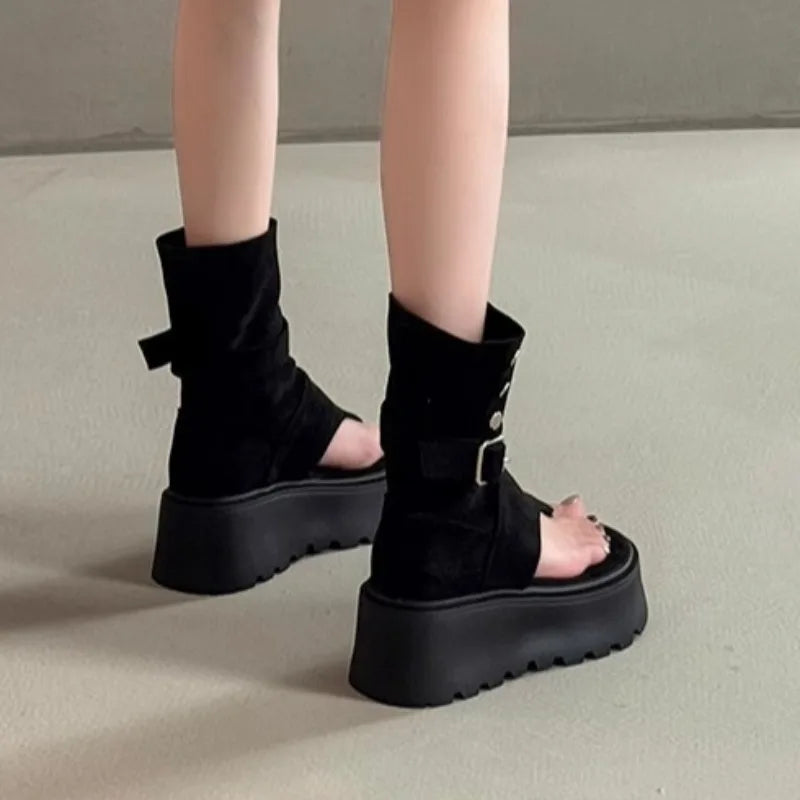 Women's Sandals Summer Fashion Bohemian Platform Sandals Hollow Out Ort Tube Pants Women Boots Retro Roman Boots Sandalias Mujer