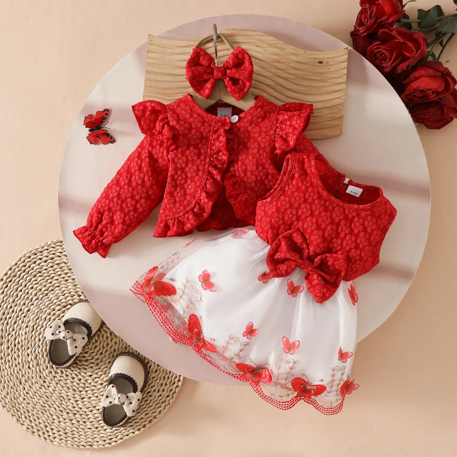 Ceeniu Baby Dresses For Birthday Long Sleeve Ruffles Bow Butterfly Party Dress For Girls 2024 Toddler Newborn Girl Clothes 2024