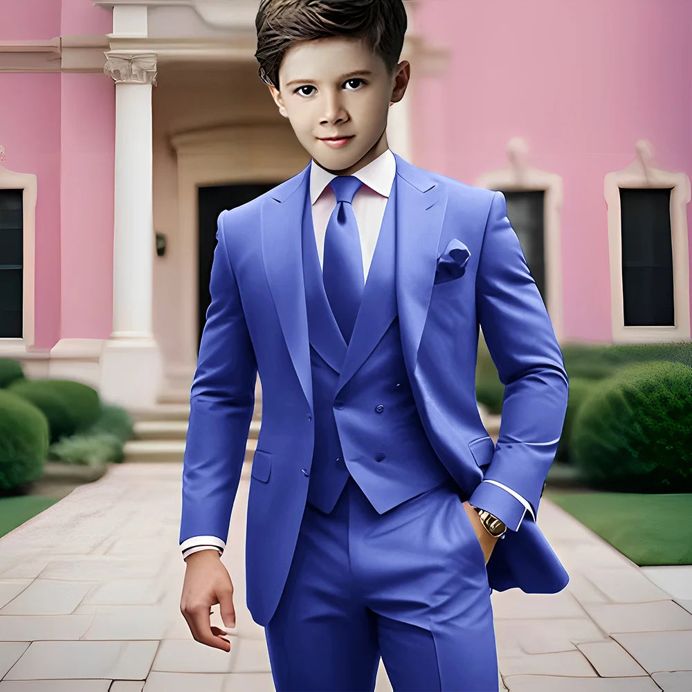 Boy's Pink 3 Piece Suit Slim fit Elegant formal Casual 3pc Jacket Vest Pant Wedding Kids Tuxedo 2-16 years old Outfit