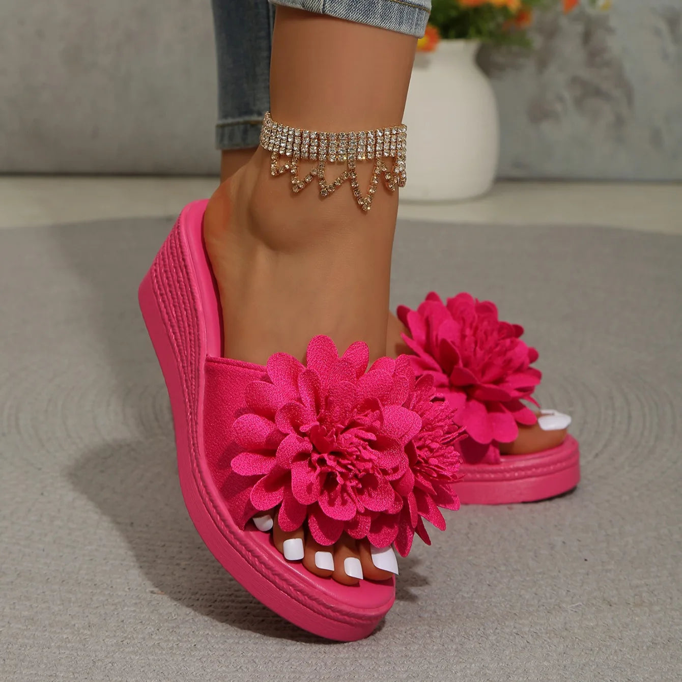Summer Women Sandals Lightweight Slip on Shoes Women Platform Female Sandals Fashion Flower Hollow Wedge Beach Shoes for Women