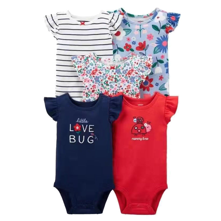 6m-24M Children's Clothing Summer New Baby Short Sleeved Romper 5pcs Cotton Jumpsuit Set Newborn Boy Clothes Bodysuit Ropa Bebe
