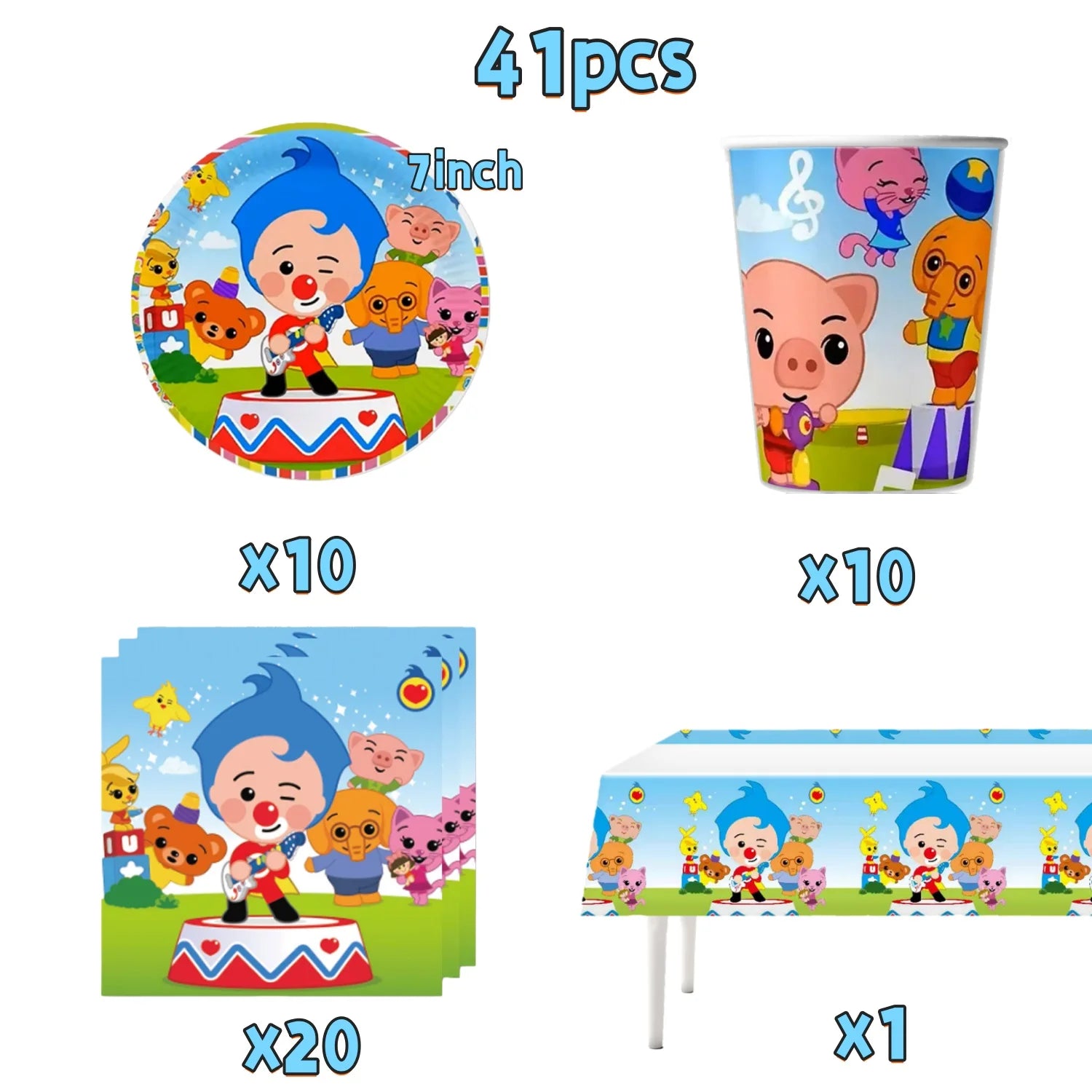 Catoon Clown Birthday Party Decoration Cute Tableware Cup Plate Balloon Banner Backdrop Gift Bag Favors for Kids Baby Supplies