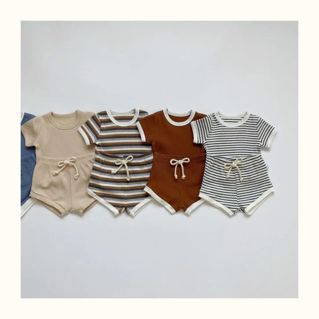 Summer 2 Pieces Toddler Infant Kid Baby Boy Clothes Sets Soft Short Sleeve T-shirt Tops Striped Shorts Summer Outifts Clothing