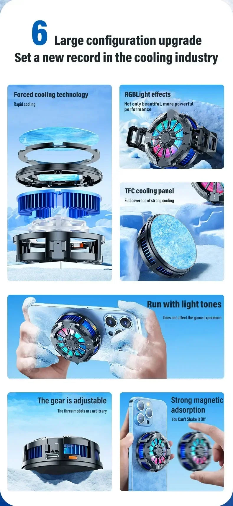 Cooling Magnetic Wireless Chargers Universal Mobile Phone Radiator Back Clip Fan for IPhone 17 16 15 13Pro Max Samsung Xiaomi