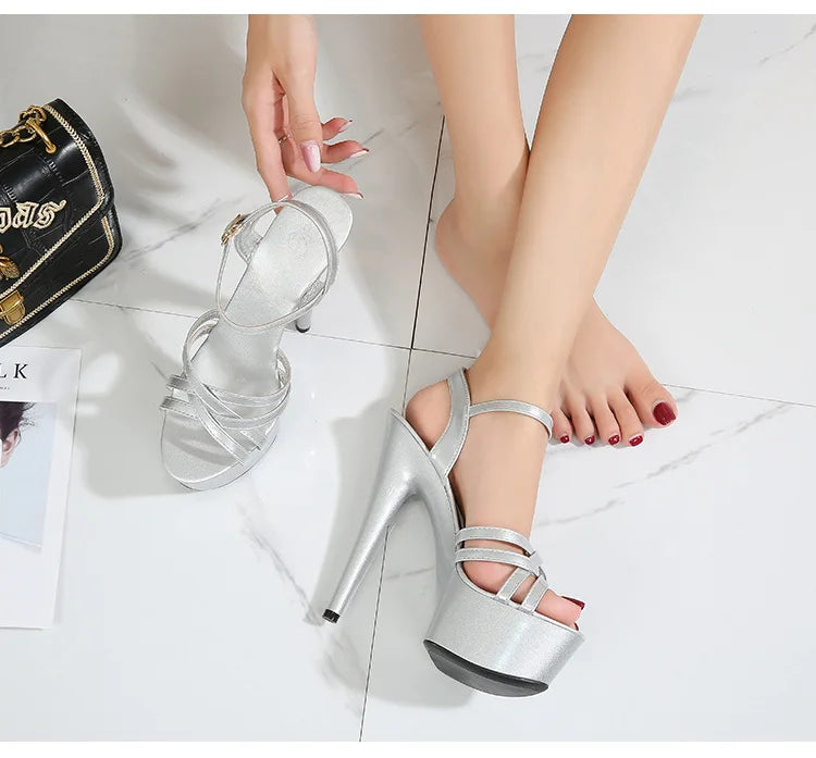 Women's summer multi-color sandals waterproof platform 15cm thick bottom fine heeled high heels