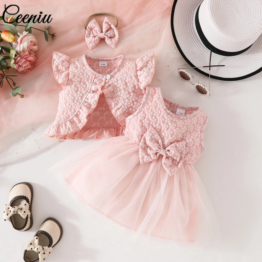 Ceeniu Baby Dresses For Birthday Long Sleeve Ruffles Bow Butterfly Party Dress For Girls 2024 Toddler Newborn Girl Clothes 2024