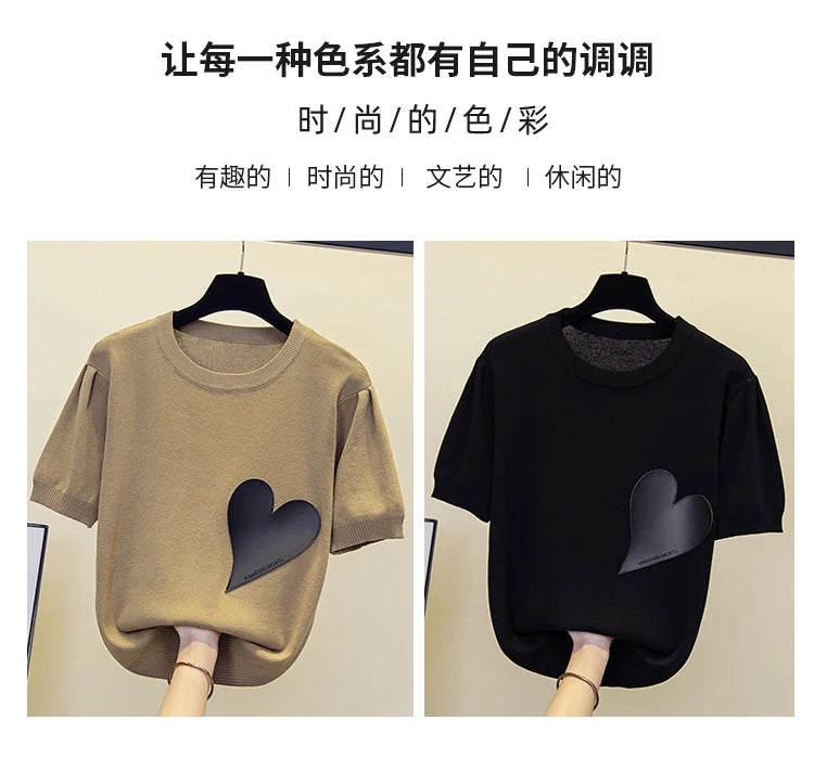 Spring Summer New Fashion Cashmere Sweater Women Knitted Short Sleeve Pullover Women Sweter Loose O-Neck Korean Version Tops
