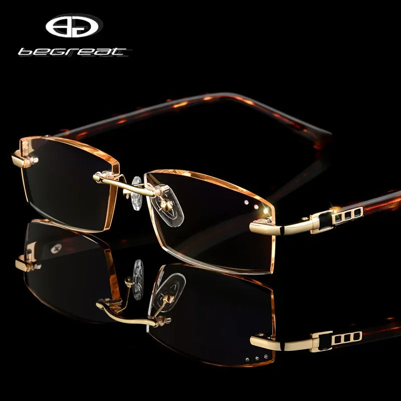 BEGREAT Luxury Designer Reading Glasses Rimless Diamond Cutting Frame Men Women Presbyopia Anti-blue Light Square Reader Glasses
