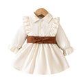 Prowow Baby Dresses Long Sleeve Beige Turn-Down Collar Shirt Dress With Waist Tape 2pcs Sets Newborn Toddler Girls Clothes