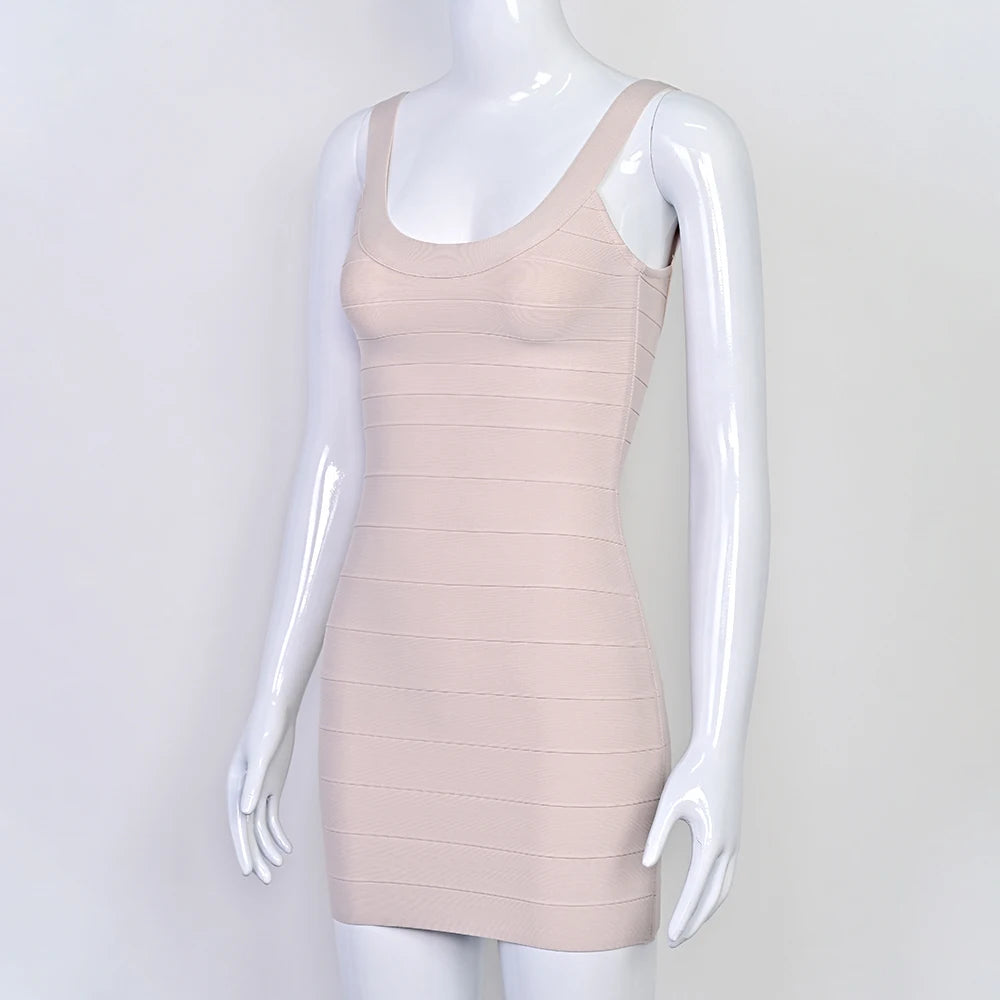 BEAUKEY New Trendy Pink Ginger Bandage Mini Party Dress Women Quality Sexy Bustier Backless Bodycon Dress Club Birthday Dress