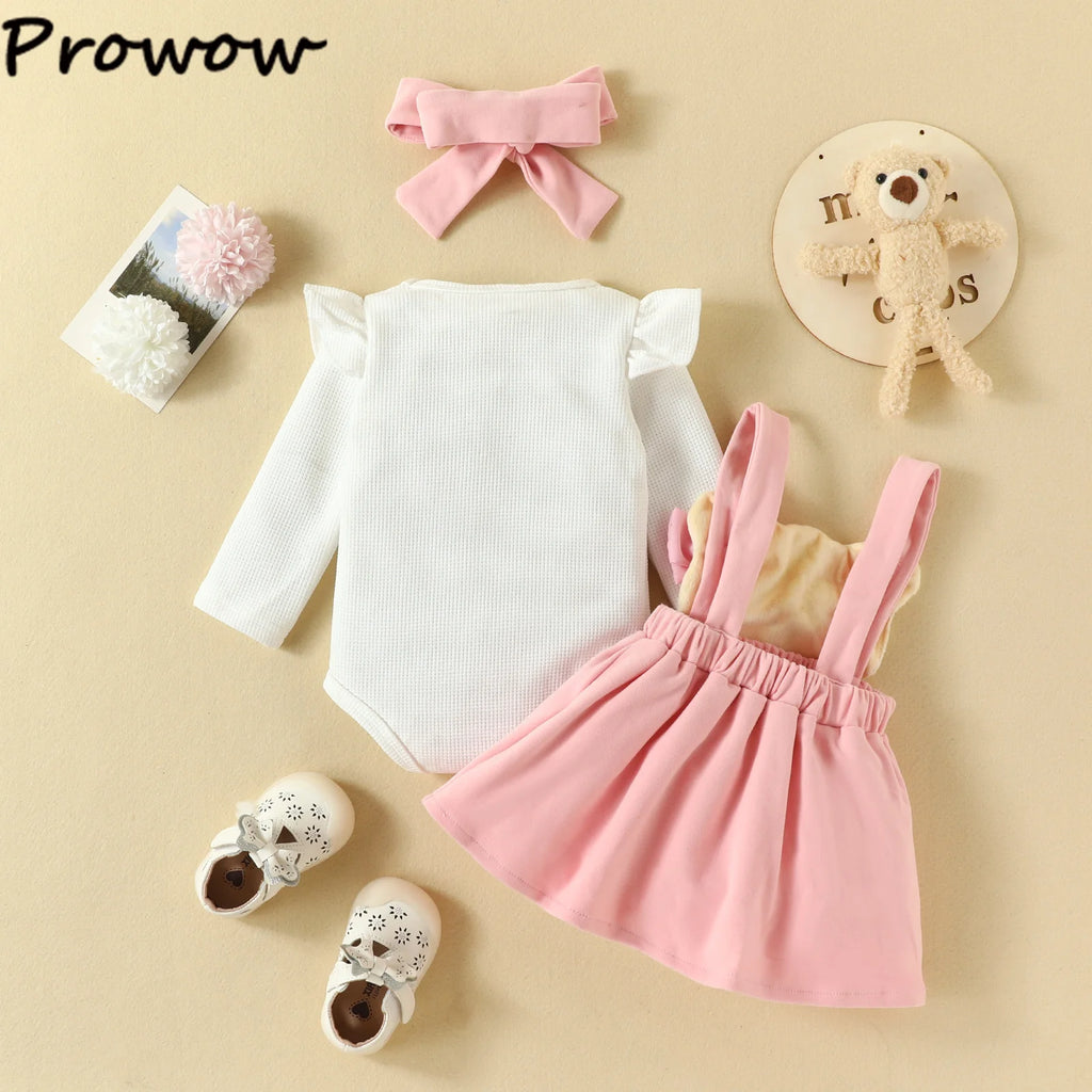 Prowow Cute Fox Baby Dresses For Girls Heart Print Romper+Suspender Fox Dress For Girls Fall Winter Newborn Baby Girl Clothes