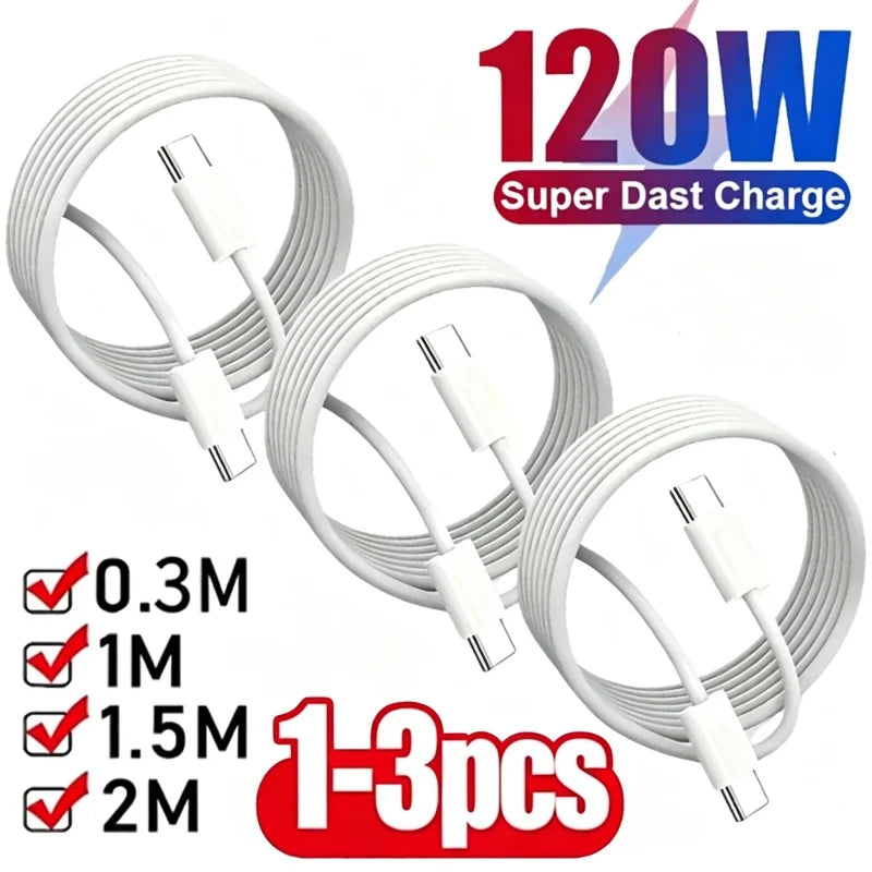 1-3pcs 120W PD USB-C to USB C Fast Charger Cable For Apple iPhone 17 Pro Max 16 15 Plus 14 13 12 11 X XS Type C Quick Charging