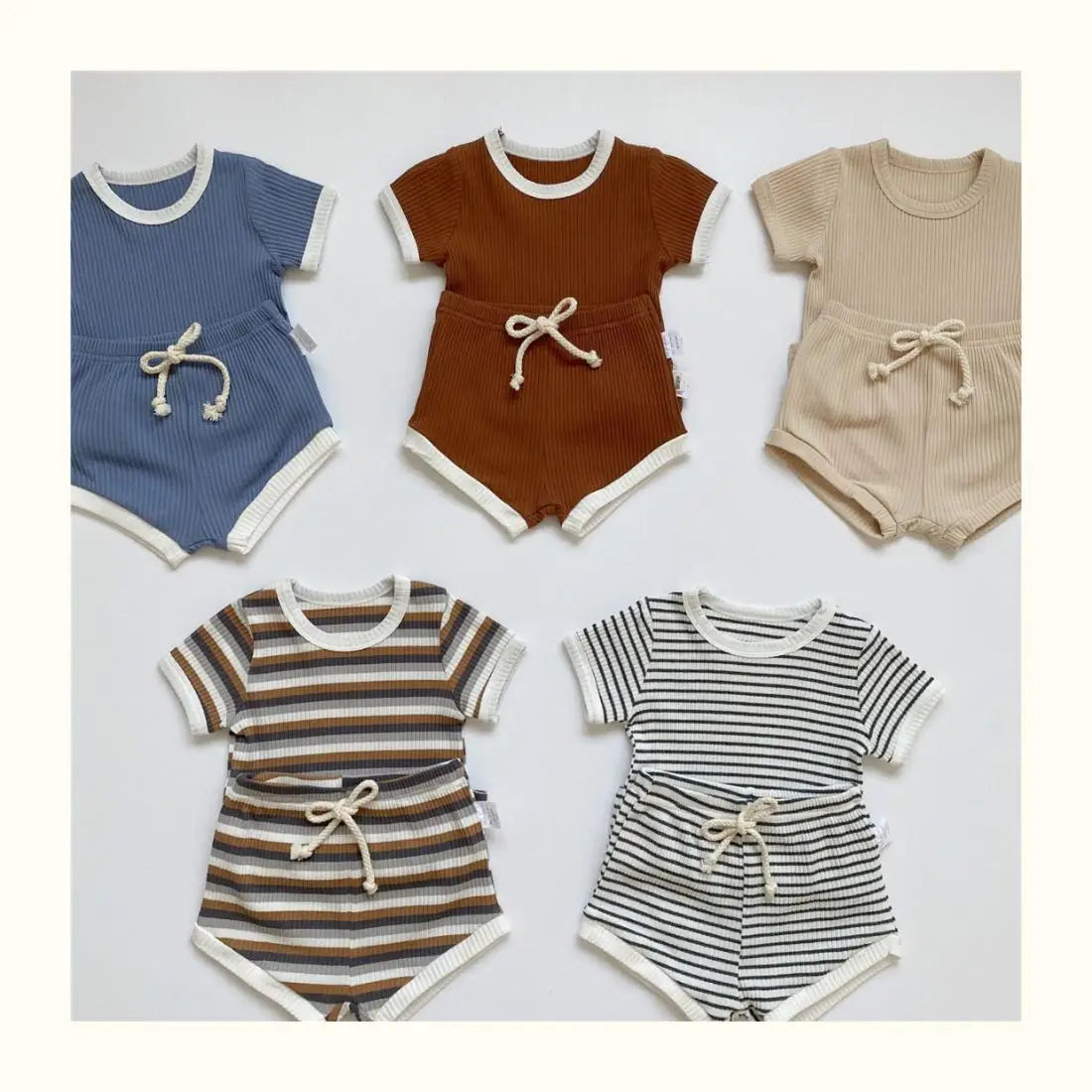 Summer 2 Pieces Toddler Infant Kid Baby Boy Clothes Sets Soft Short Sleeve T-shirt Tops Striped Shorts Summer Outifts Clothing