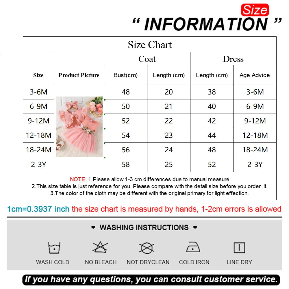 Prowow Baby Dresses With Coat Waffles Open Shirt Top and Pink Embroidery Floral Dress For Girls Birthday Party Kids Baby Clothes