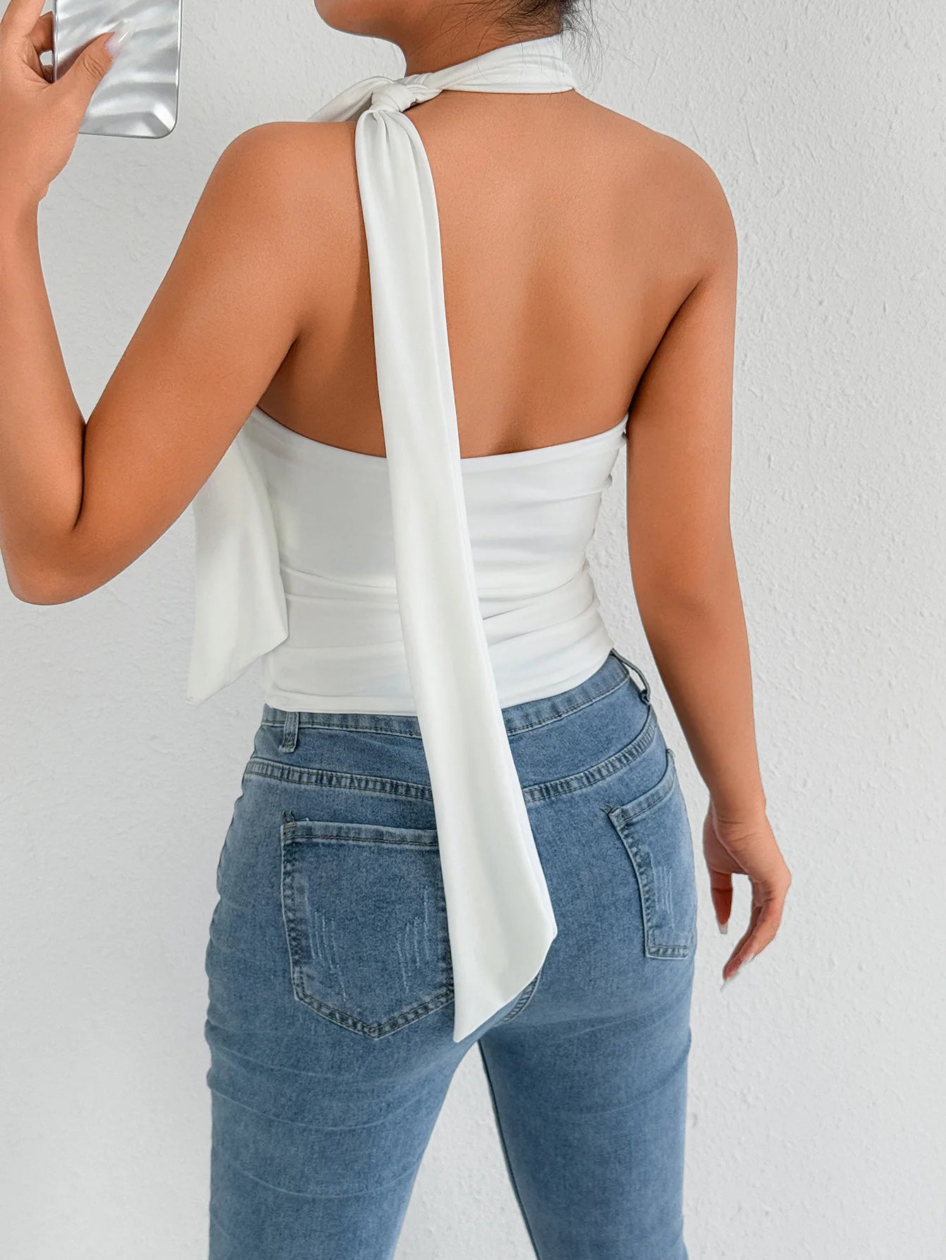 Fairyshely 2026 Sexy Summer Solid Sleeveless Off Shoulder Crop Top Women Tied Bodycon Tops Lady Backless Club Party Clothes