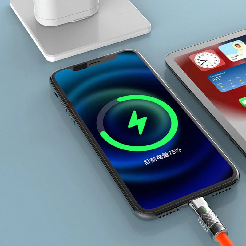 6A Micro USB 120W Fast Charging Cable Orange Blue Liquid Silica Gel Cable Zinc Alloy Joint 1M 1.5M 2M Microusb