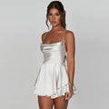 2025 Summer Hot Sale Sexy Solid Color Backless Short Dress - Crisscross Straps Satin Skirt