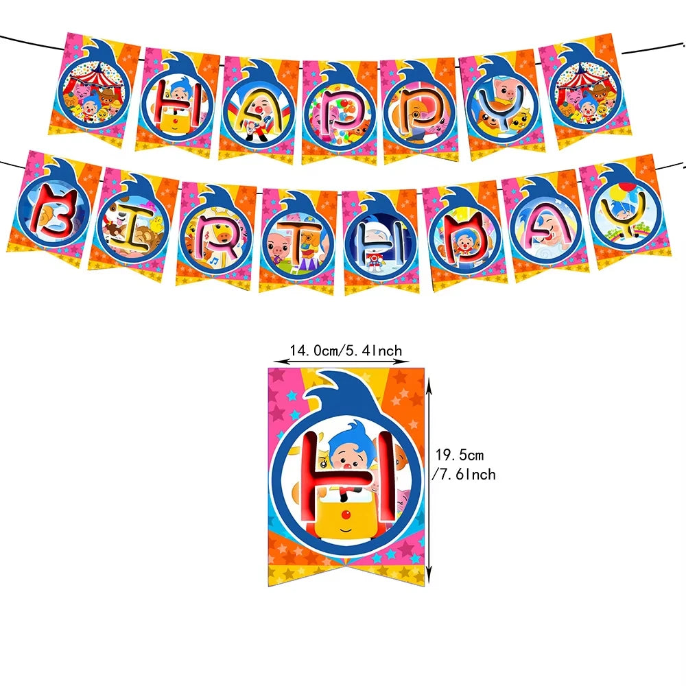 Catoon Clown Birthday Party Decoration Cute Tableware Cup Plate Balloon Banner Backdrop Gift Bag Favors for Kids Baby Supplies
