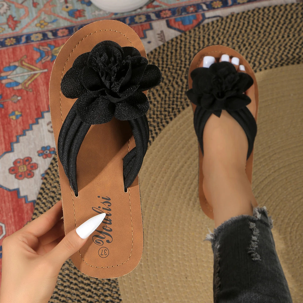 Summer Women Flower Decor Platform Slide Sandals Non Slip Soft Sole Casual Shoes for Beach Vacation Daily Outdoor Wear