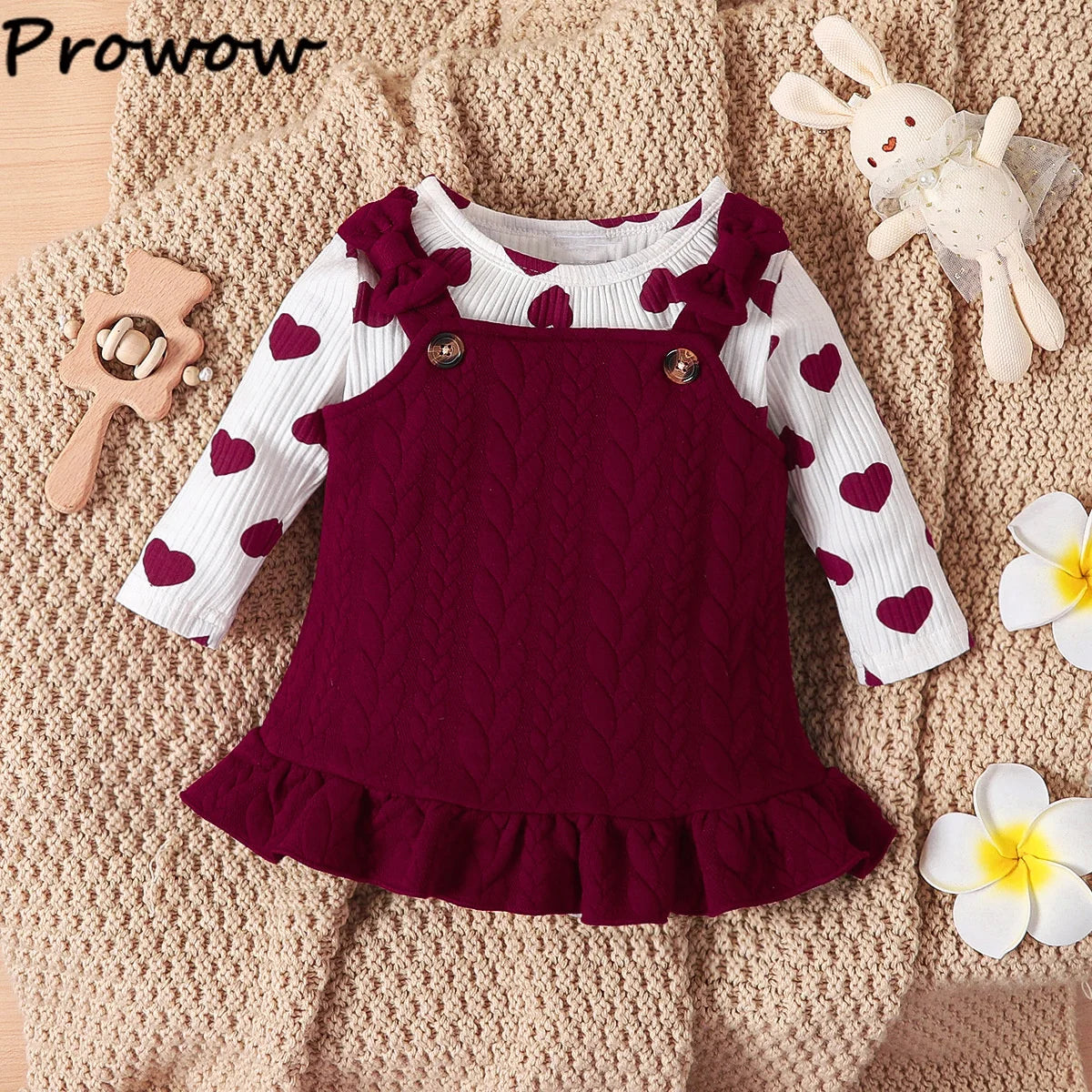 Prowow Cute Fox Baby Dresses For Girls Heart Print Romper+Suspender Fox Dress For Girls Fall Winter Newborn Baby Girl Clothes